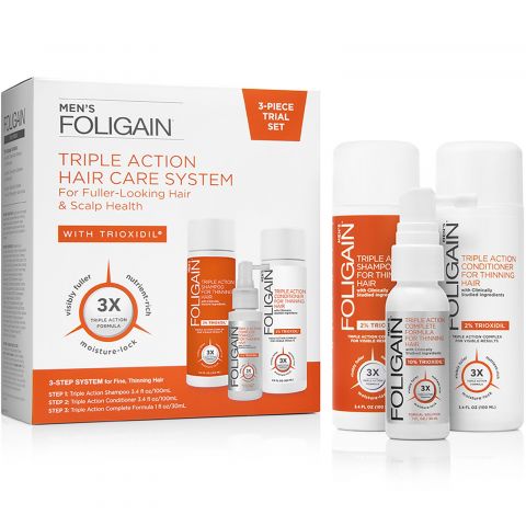 Foligain - Men - 3-Piece Trial Set for Fuller-Looking Hair